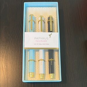 Papyrus Elegant Pen Trio in Blue, White, and Black with Gold Accents